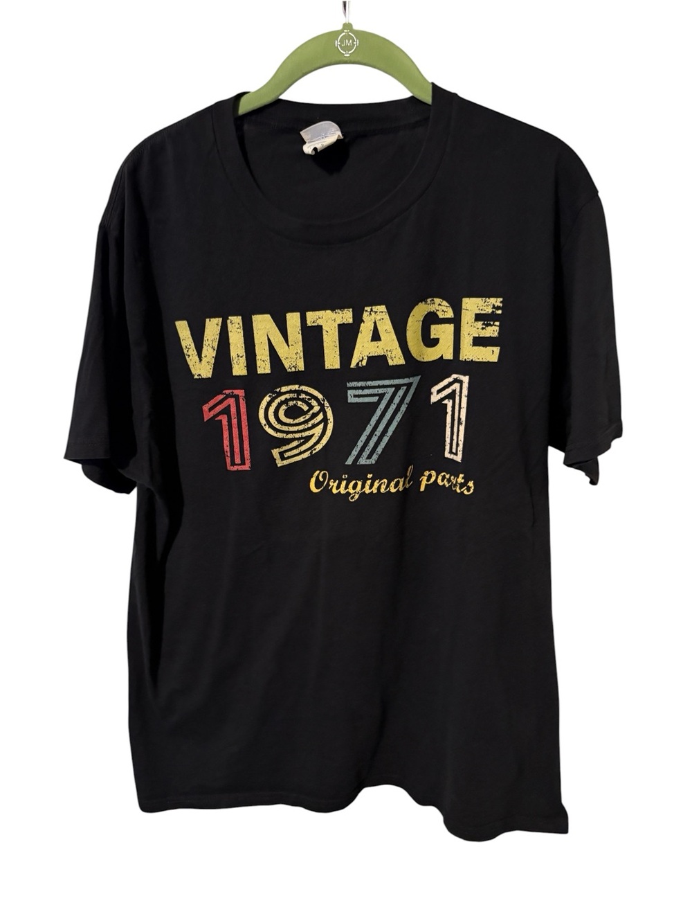 Gildan Men’s Black Graphic Tee with Yellow Distressed Print